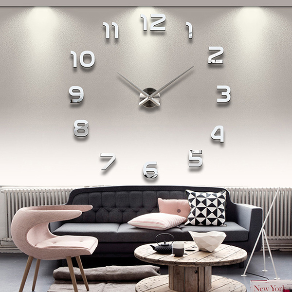 Large 3D DIY Wall Clock Modern Mirrors Surface Number Luxury Wall Art Decoration 